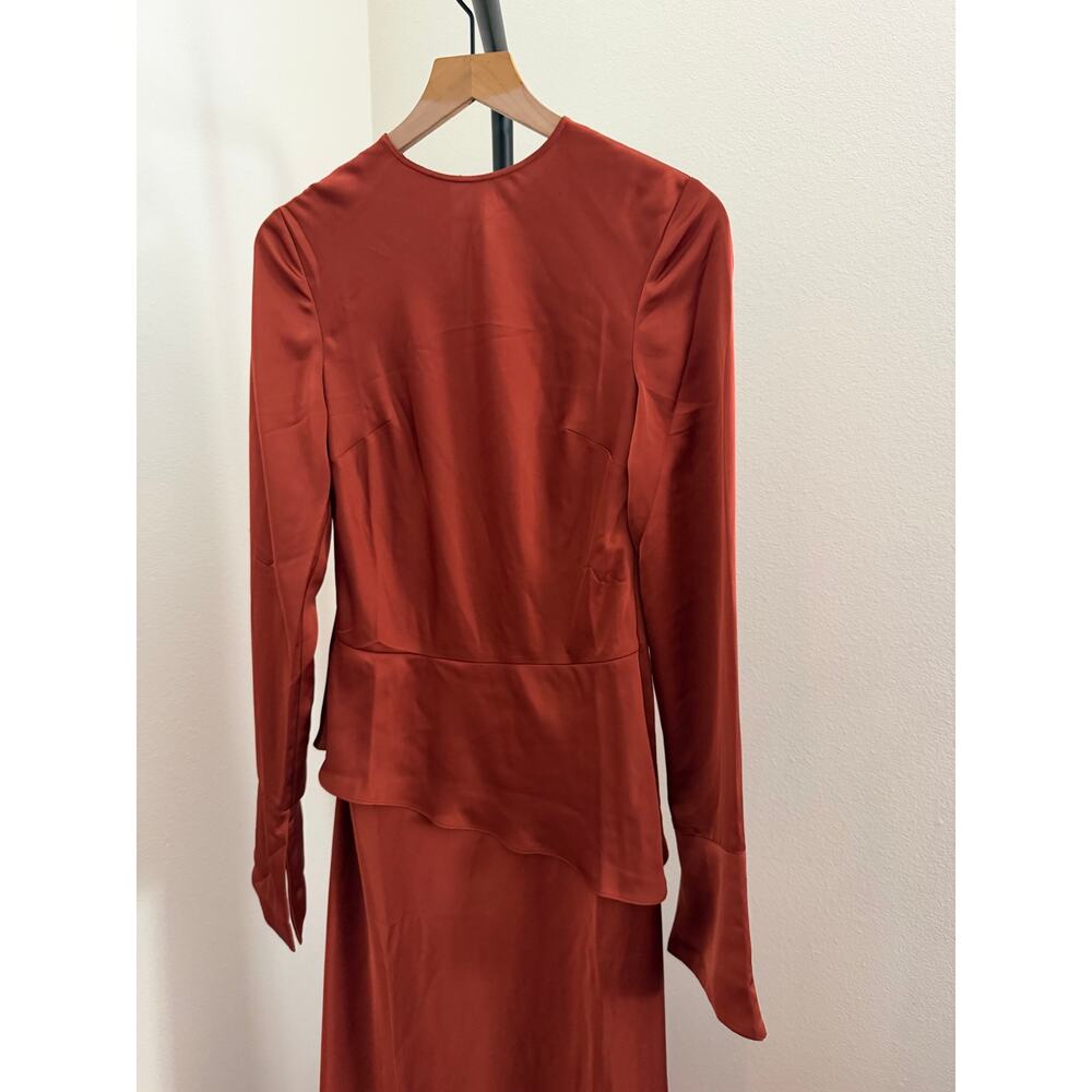 New $247 few moda Hannah Chody taylor burnt orange satin dress sz small - Picture 9 of 9
